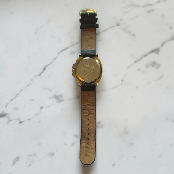 Betsey Johnson Gold Black Signature Logo Leather Quilted Strap Quartz Watch - Picture 7 of 8